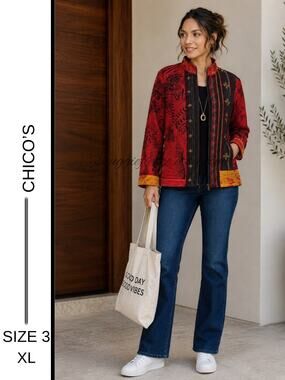 MSRP $168 ✨ Chico’s Quilted Embroidered Jacket – Size XL (Chico’s 3) ✨QUICK SHIP